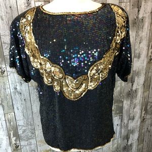 Vintage sequin blouse Elegance Anujan Silk and sequins Medium